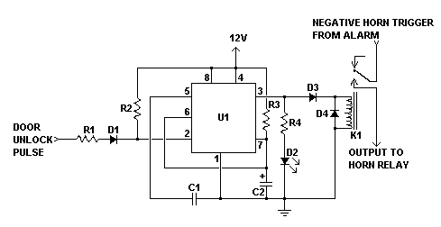 Schematic for Car Alarm Arming Horn Beep Canceller